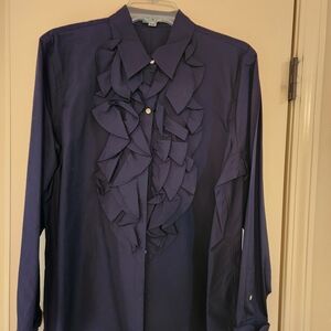 Women,s Lauren Ralph Navy Ruffled Blouse